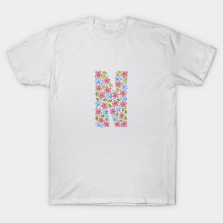 Floral Monogram Letter N - pink and blue T-Shirt